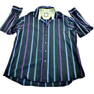 Jerry Garcia Button Up XL Flip Cuff Vertical Striped Long Sleeve Shirt
